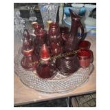 Ruby red glass on platter