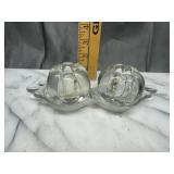 Round candle holders on divided dish