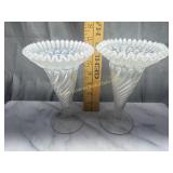 Pair of opalescent crimped rim vases