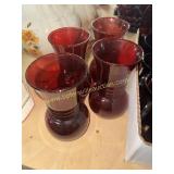 4 ruby red vases