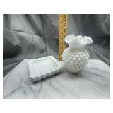 Milk glass hobnail ashtray and vase ashtray has