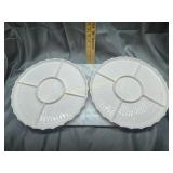 2 pink milk glass divided platters