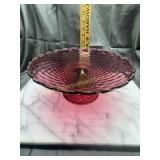 Cranberry glass cake stand