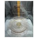 Pink depression stand and divided dish