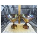 Pair of carnival amber compotes