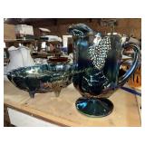 Blue carnival pitcher and console bowl