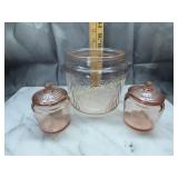 2 pink childs size cracker jars and cracker jar