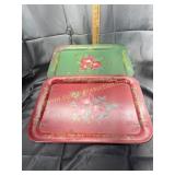 2 painted metal lap trays