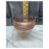 4 pink glass bowls