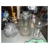 Crystal pitcher, vase and EAPG stands/bowls