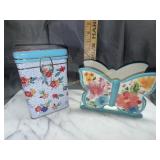 Pioneer woman napkin holder and floral tin