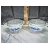 2 mini fire king dishes with lids
