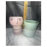 Head planter and green flower pot