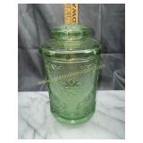 Green tiara glass canister