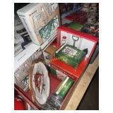 Christmas LED lights, serving items and wine