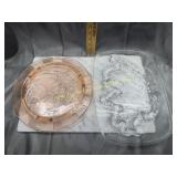 Pink cake plate and clear art glass platter/tray