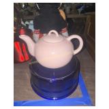 Pink teapot and cobalt bowl