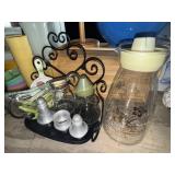 Vintage kitchen items and rack