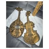 Vintage metal musical instrument wall plaques