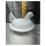 Milk glass hen on nest