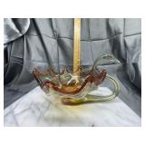 Orange swirl blown glass swan bowl