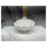 Milk glass hobnail candy dish