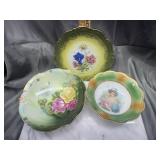 3 hand painted bowls and plate
