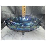 Blue carnival footed fruit bowl