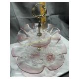 Pink embossed cherry blossom 2 tier platter