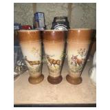 3 vintage hunting steins- elk, fox deer