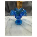 Fenton hobnail blue ruffle bud vase