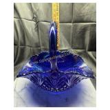 Cobalt iridescent glass basket