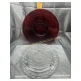 Ruby platter and clear cake plate