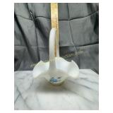 Hand painted white satin glass basket