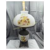 Lamp with hand painted cherub shade