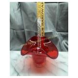 Ruby and clear hand blown art glass basket