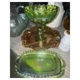 Green and Amber carnival glass 3pcs