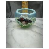 Fenton green hand painted Coca-Cola rose bowl
