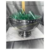 Strawberry punchbowl and green glass tumblers