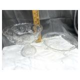 Etched footed bowl and candy stand