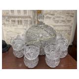 Heavy crystal punchbowl with lid and 12 cups