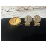 F cufflinks and pin