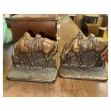 Pair of bronzed cast iron grazing horse bookends