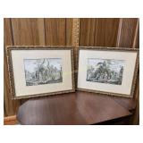 Pair of framed prints of Italian engravings