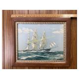 Clipper ship maritime print in vintage frame