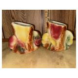 2 MCM pottery tree stump mushroom planters