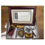 Group of collectibles- stamp, bottle opener,