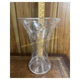 Tall etched crystal vase