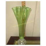 MCM green bubble glass ruffle trumpet vase