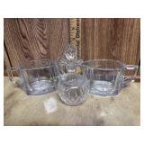 Heavy crystal cruet and cream/sugar